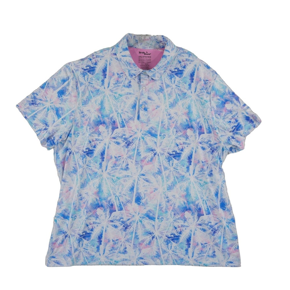 Birdie Bound Polo Shirt Men's Size 3XL Blue Tropical Golf Stretch Performance